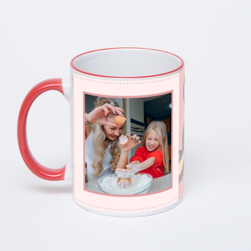 Кружка с красной ручкой и ободком