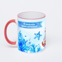 Кружка с красной ручкой и ободком