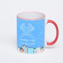 Кружка с красной ручкой и ободком