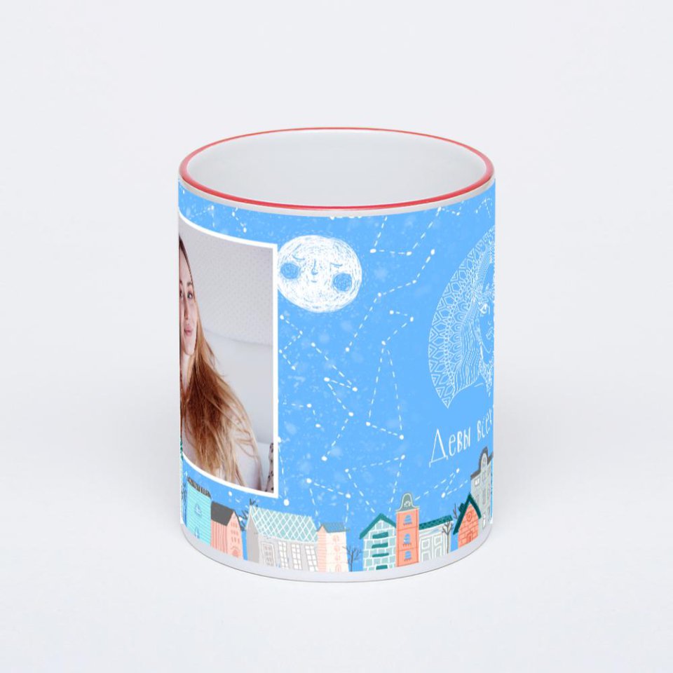 Кружка с красной ручкой и ободком