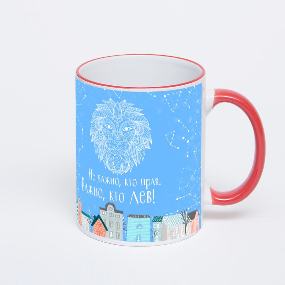 Кружка с красной ручкой и ободком