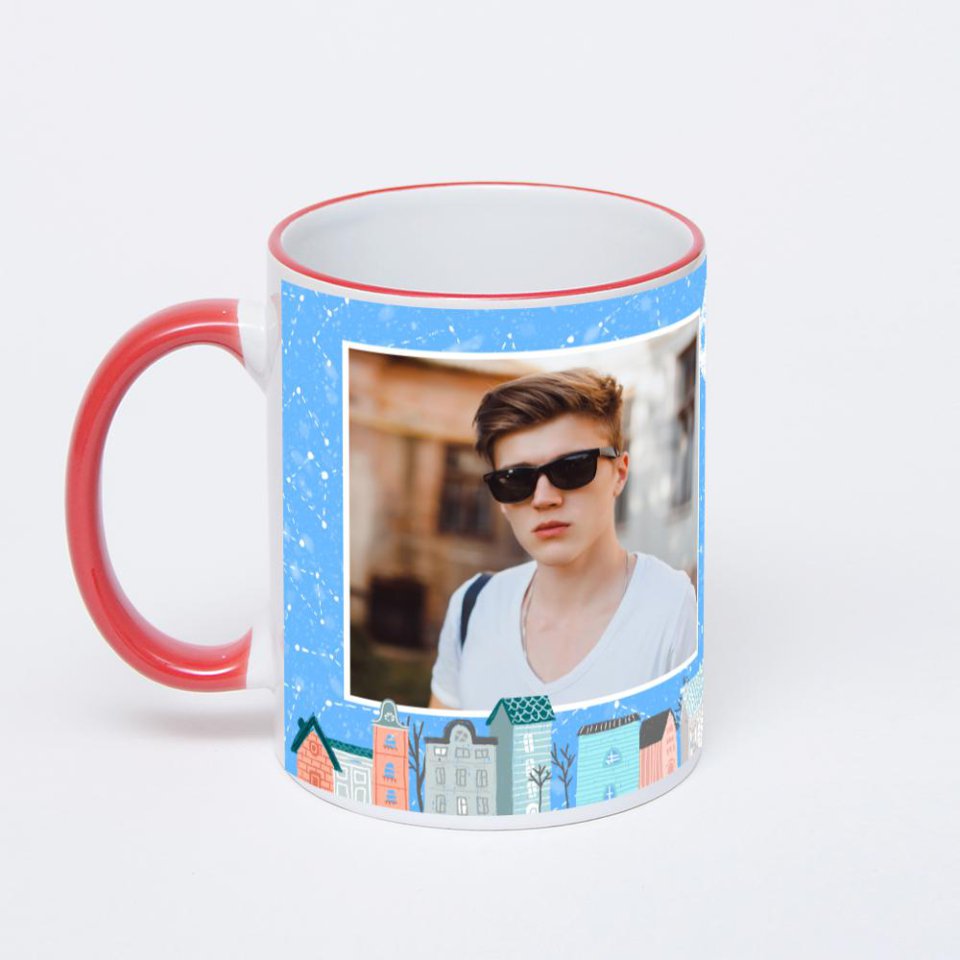 Кружка с красной ручкой и ободком