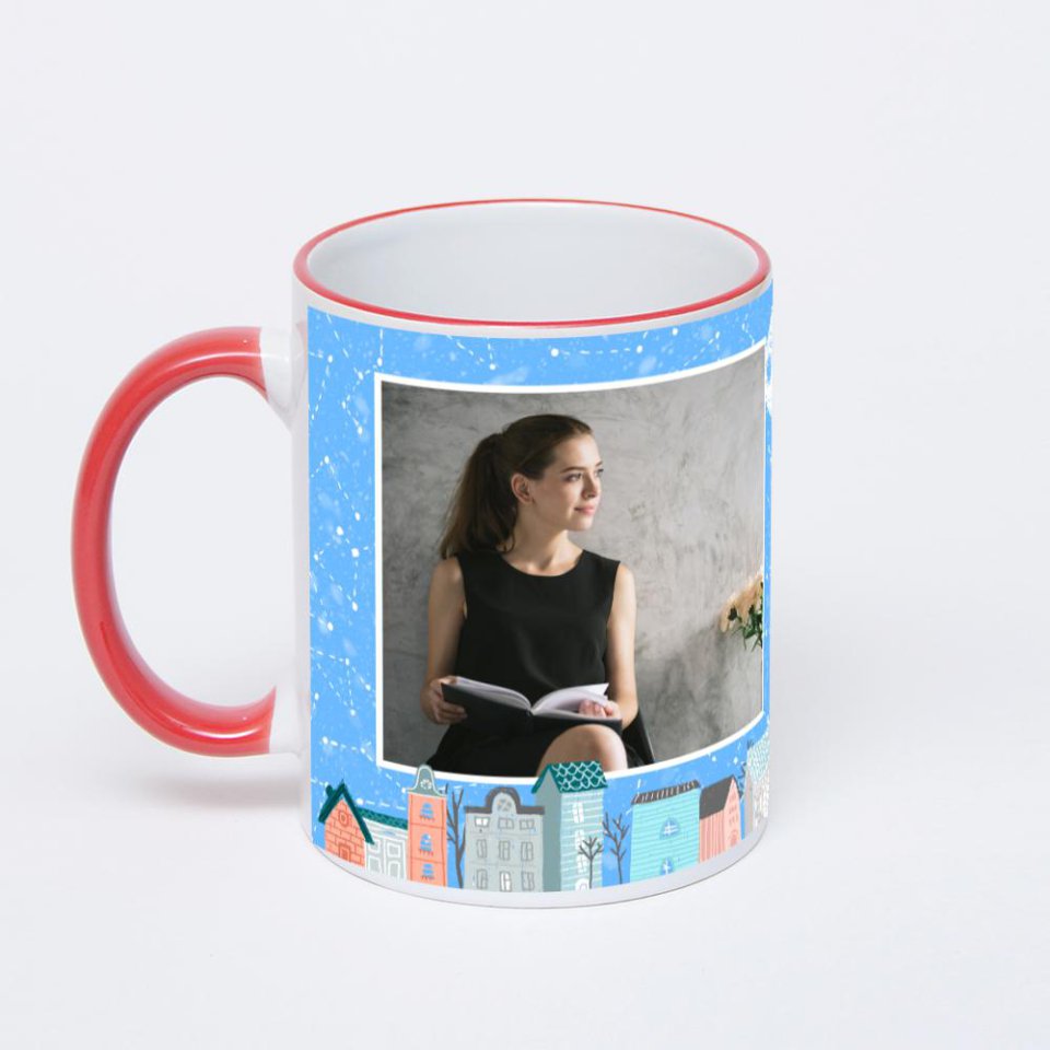 Кружка с красной ручкой и ободком