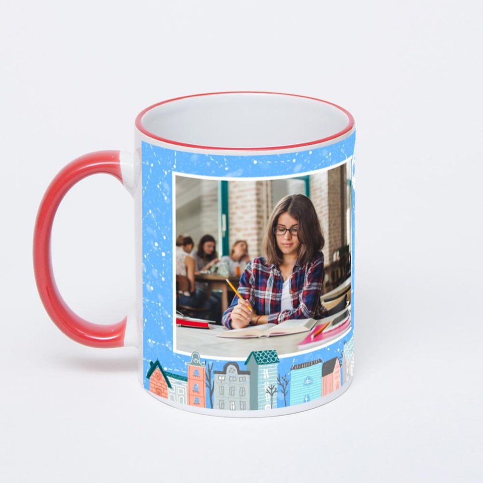 Кружка с красной ручкой и ободком