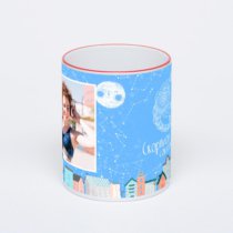 Кружка с красной ручкой и ободком