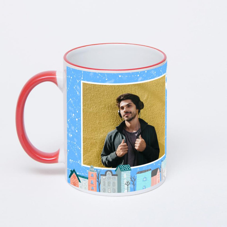 Кружка с красной ручкой и ободком