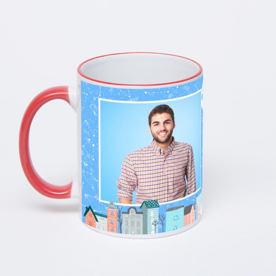 Кружка с красной ручкой и ободком