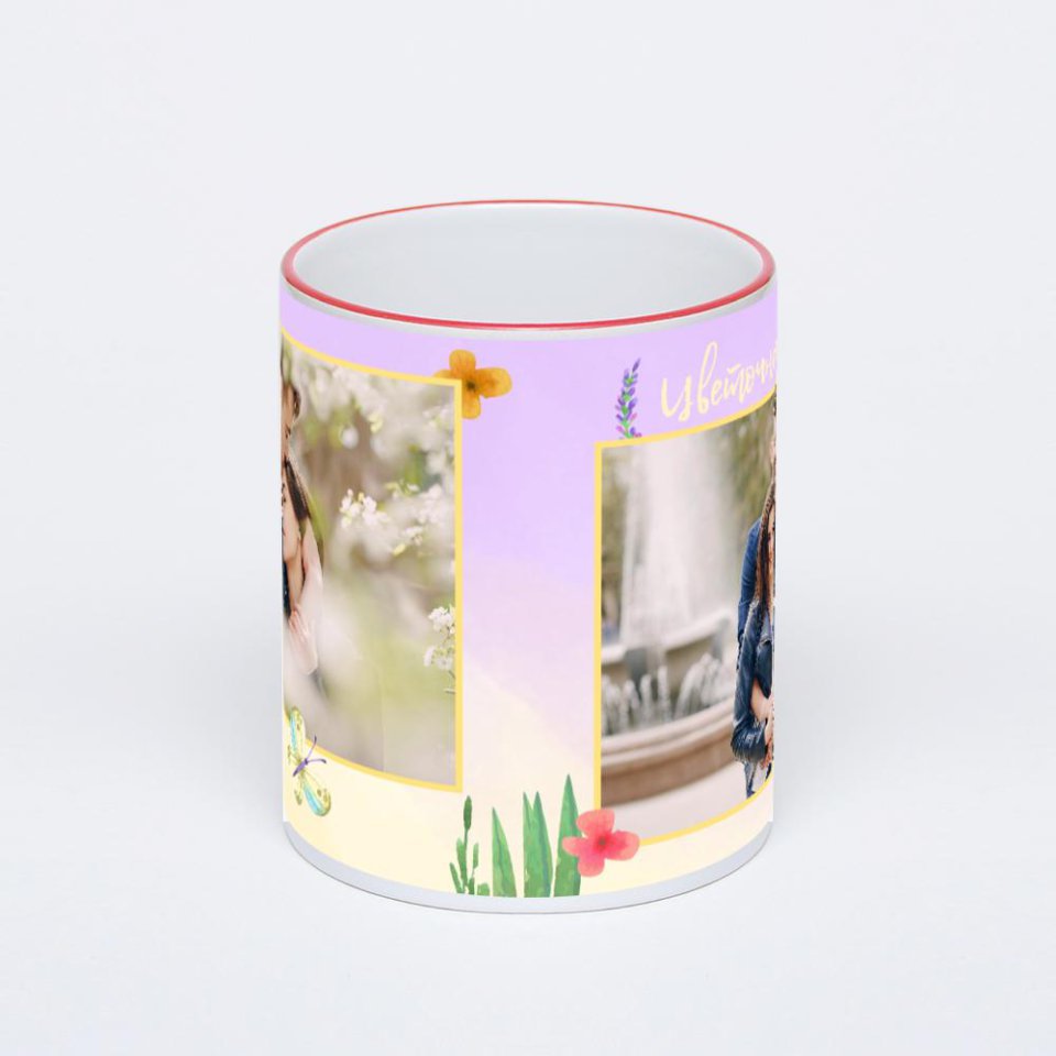 Кружка с красной ручкой и ободком