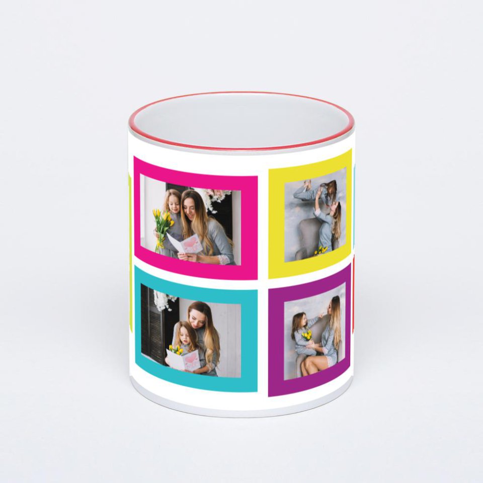 Кружка с красной ручкой и ободком