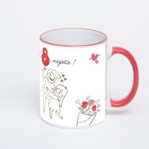 Кружка с красной ручкой и ободком