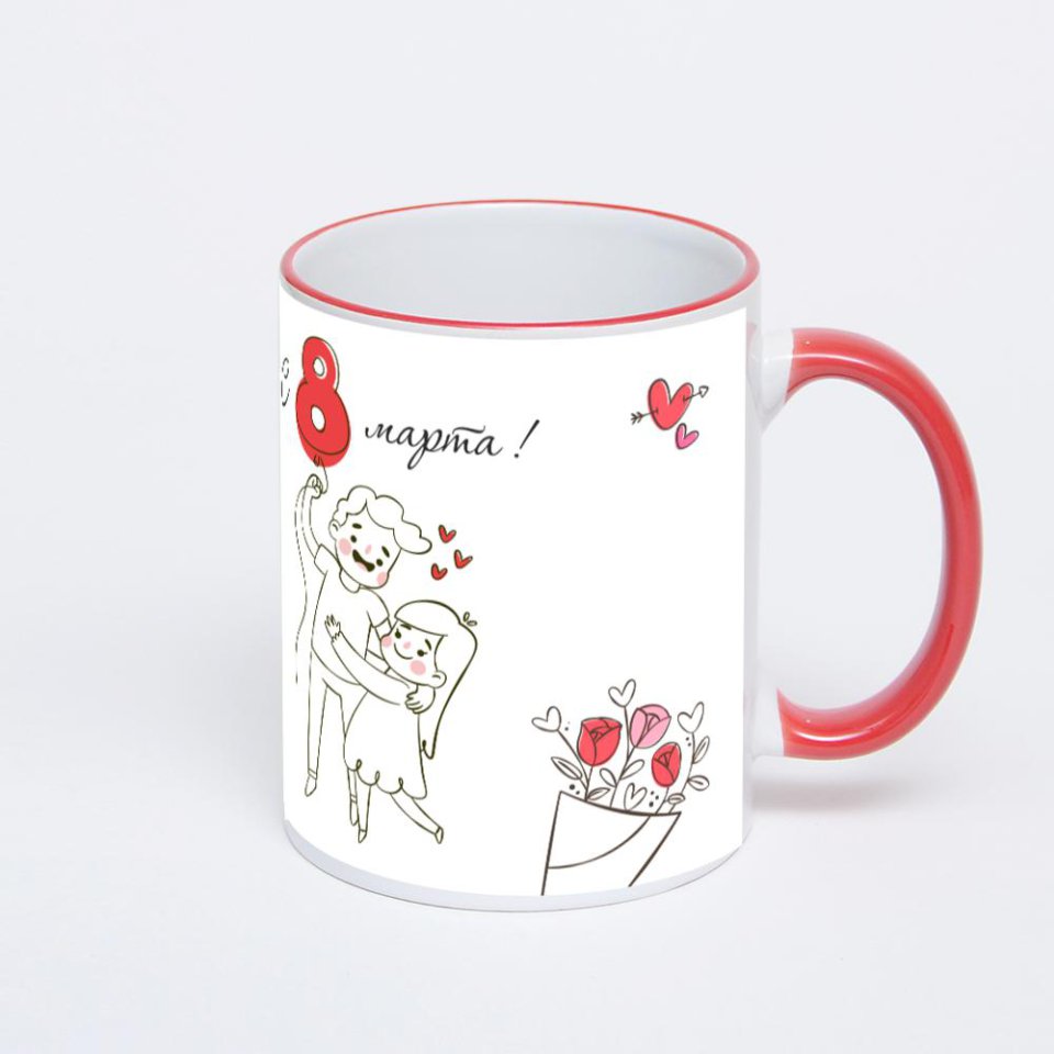 Кружка с красной ручкой и ободком