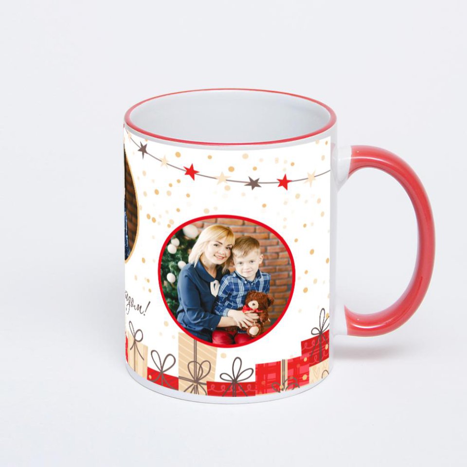 Кружка с красной ручкой и ободком