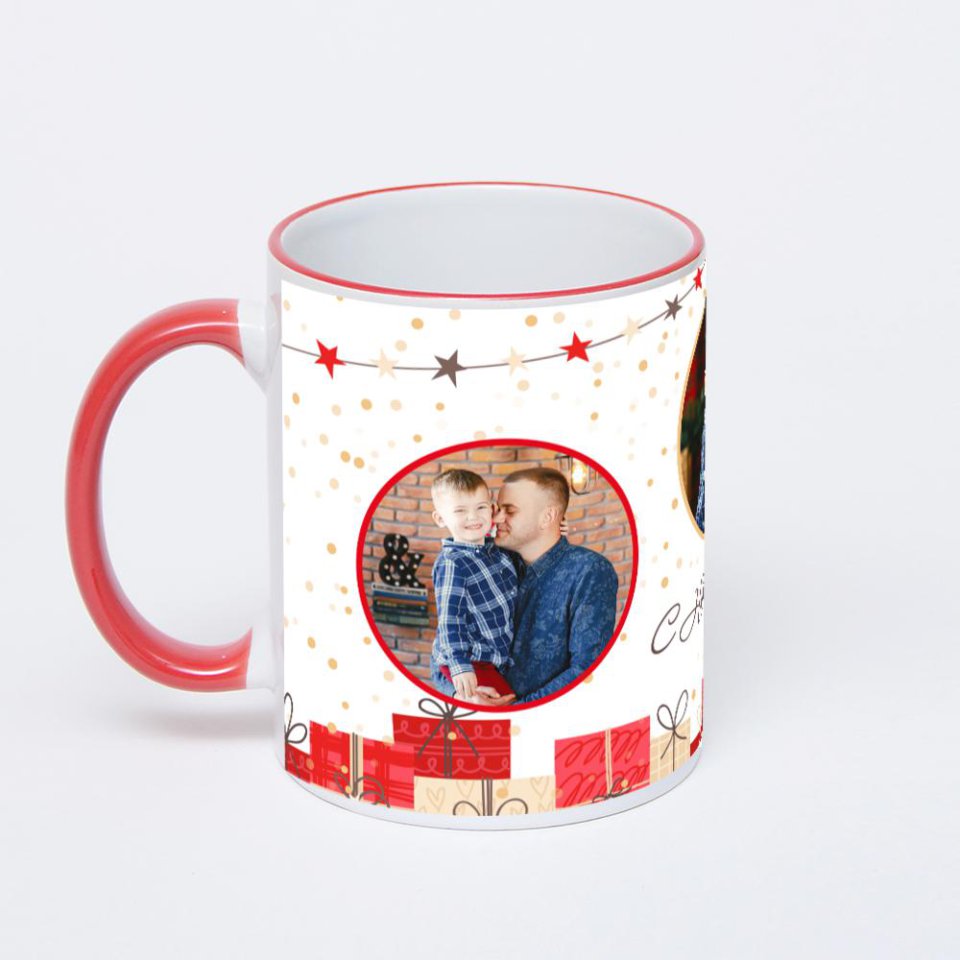 Кружка с красной ручкой и ободком