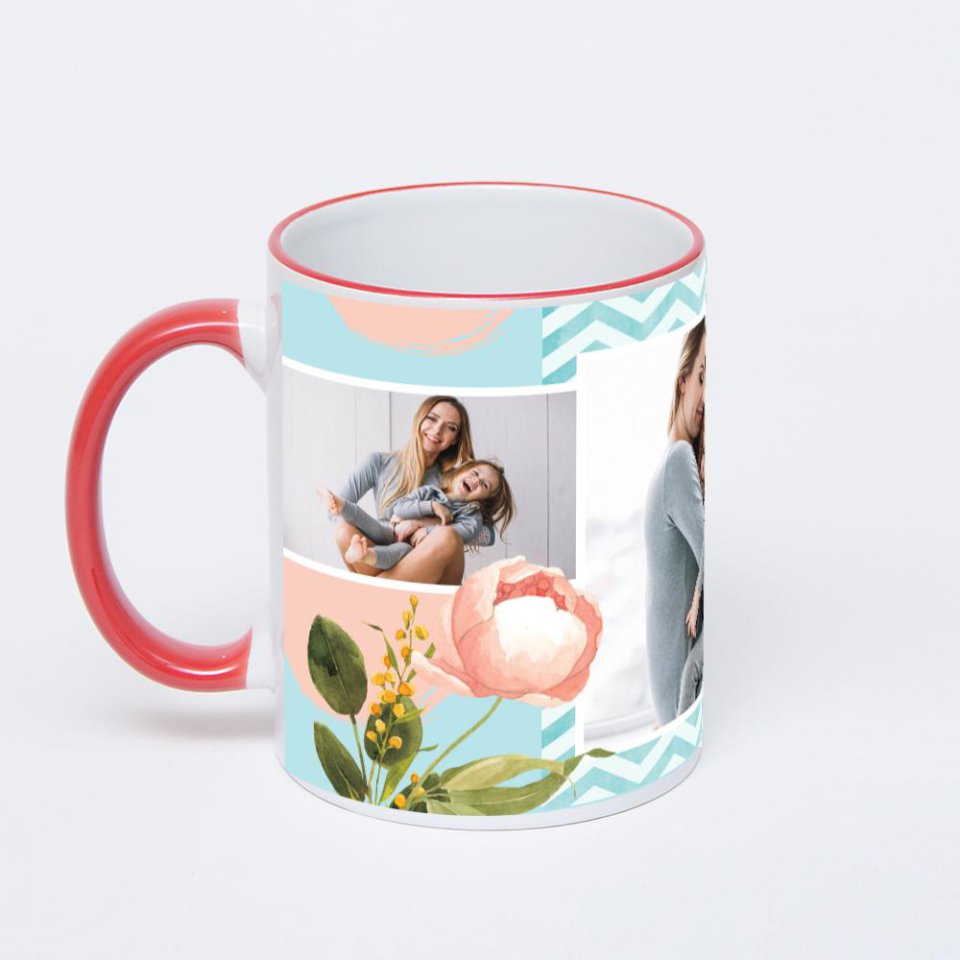 Кружка с красной ручкой и ободком