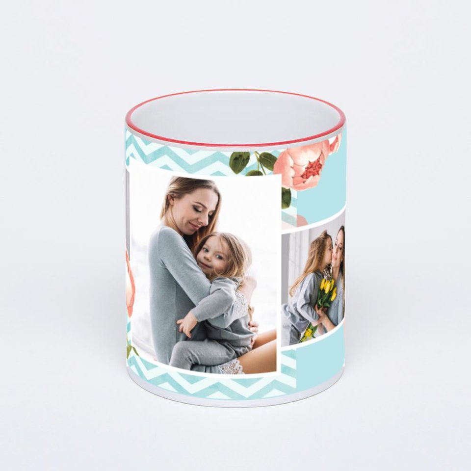 Кружка с красной ручкой и ободком