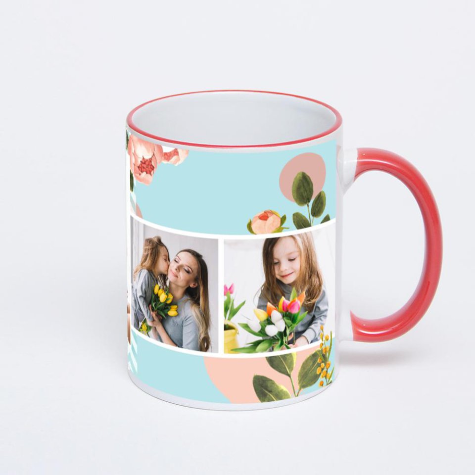 Кружка с красной ручкой и ободком