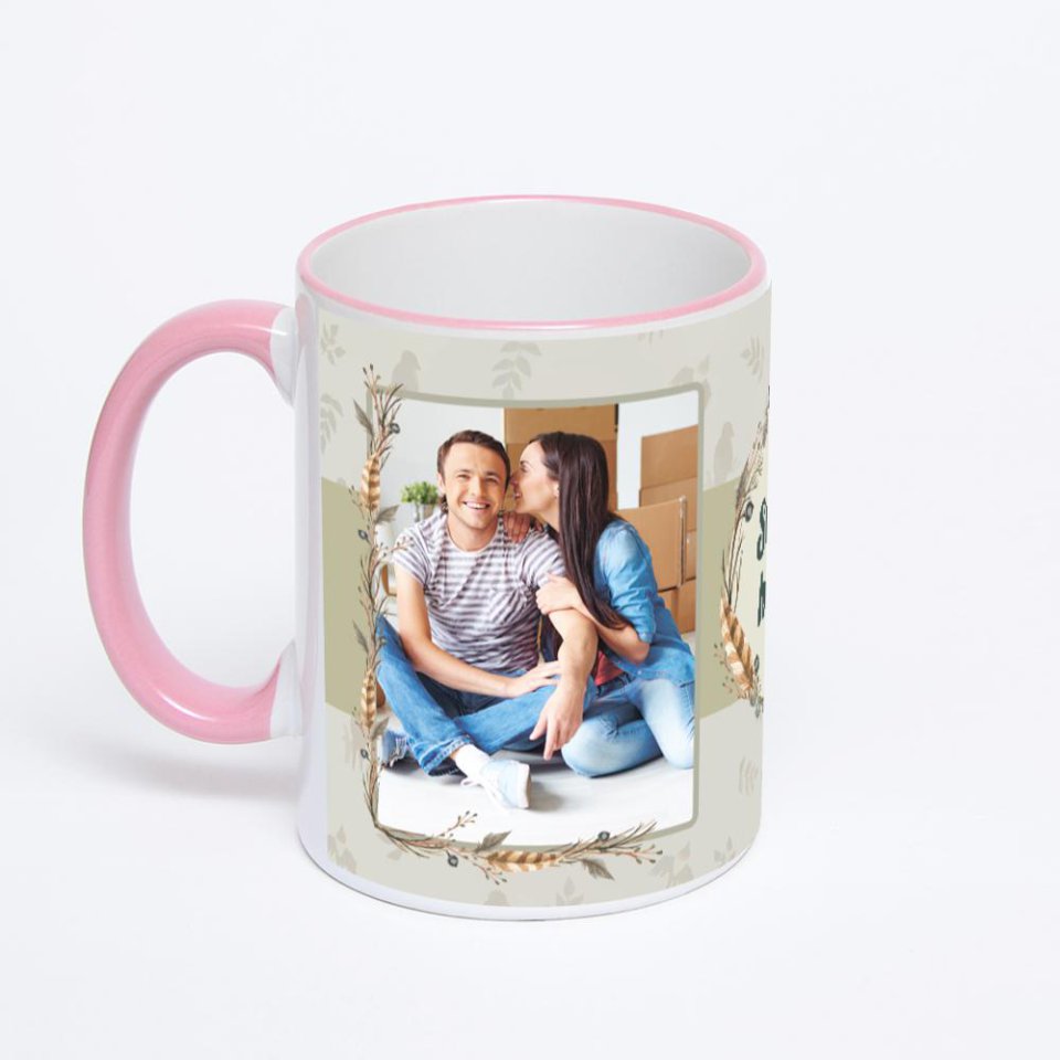 Кружка с розовой ручкой и ободком