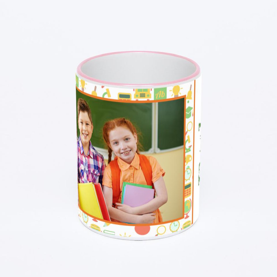 Кружка с розовой ручкой и ободком