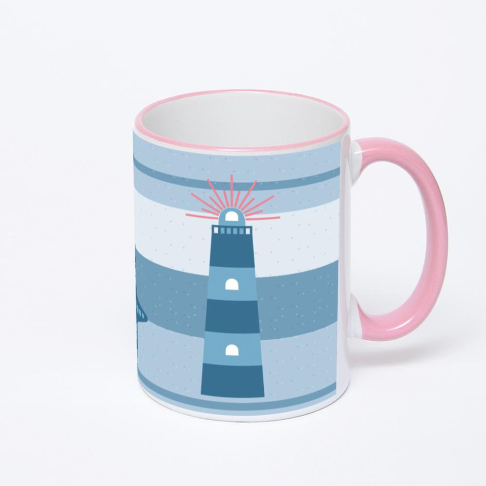 Кружка с розовой ручкой и ободком