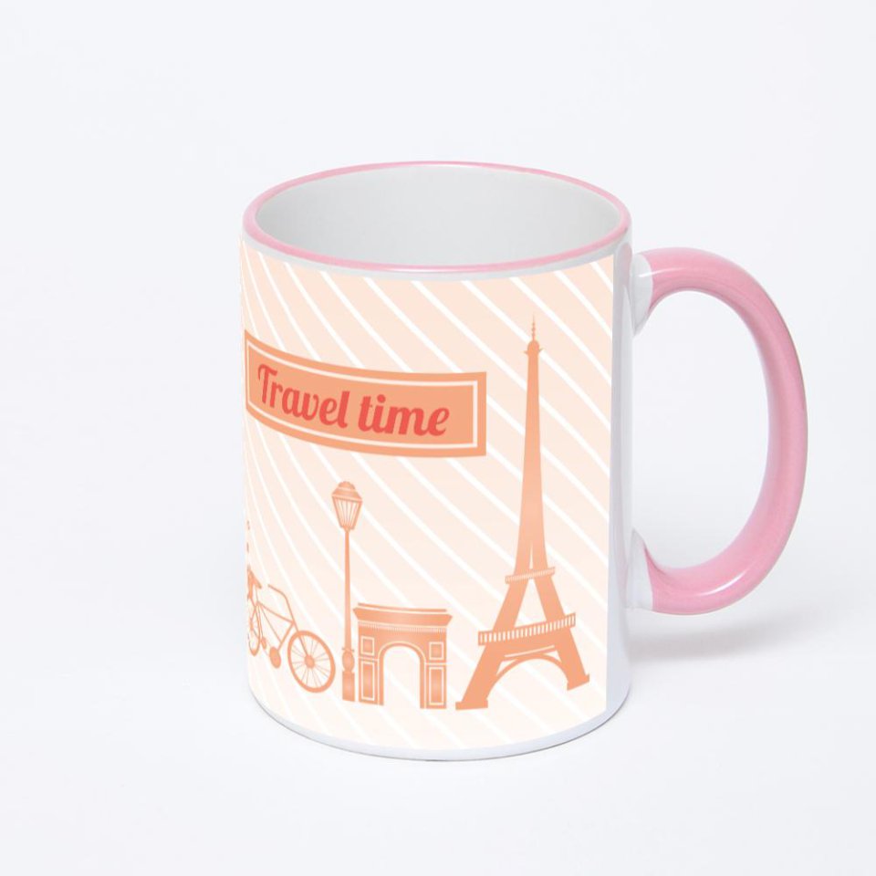 Кружка с розовой ручкой и ободком