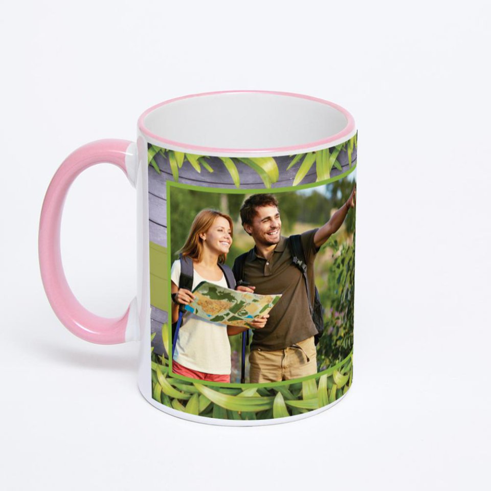 Кружка с розовой ручкой и ободком