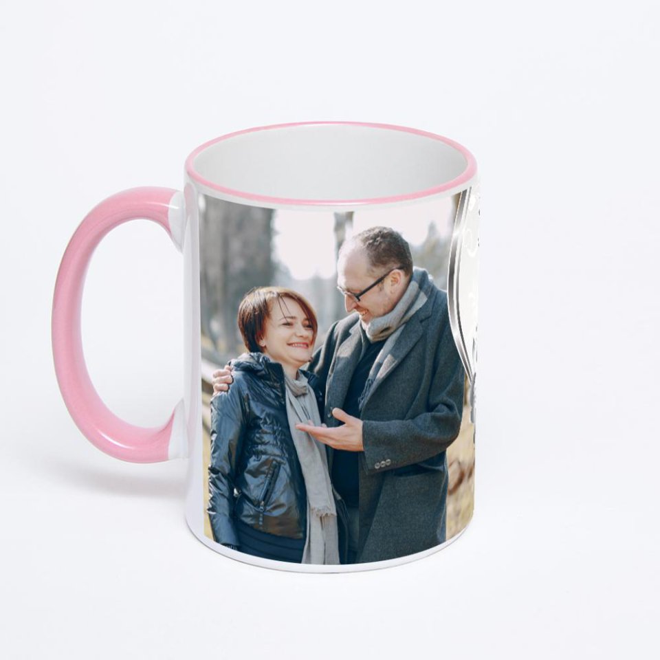 Кружка с розовой ручкой и ободком