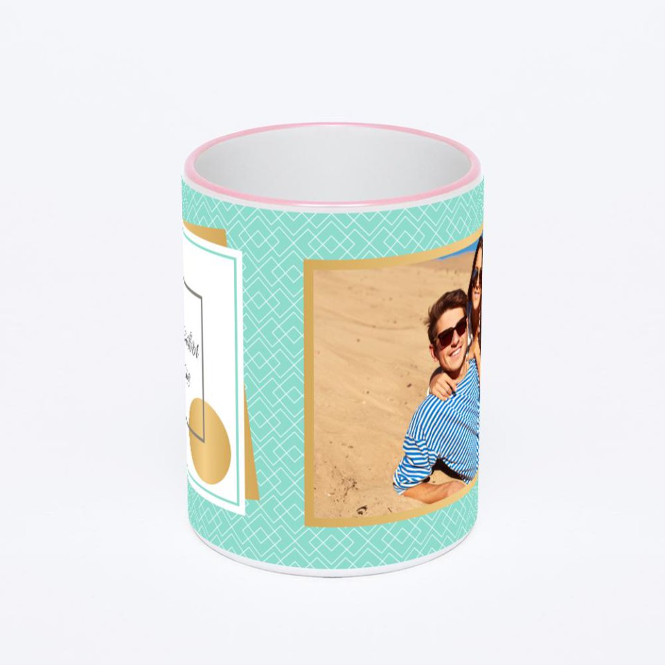 Кружка с розовой ручкой и ободком