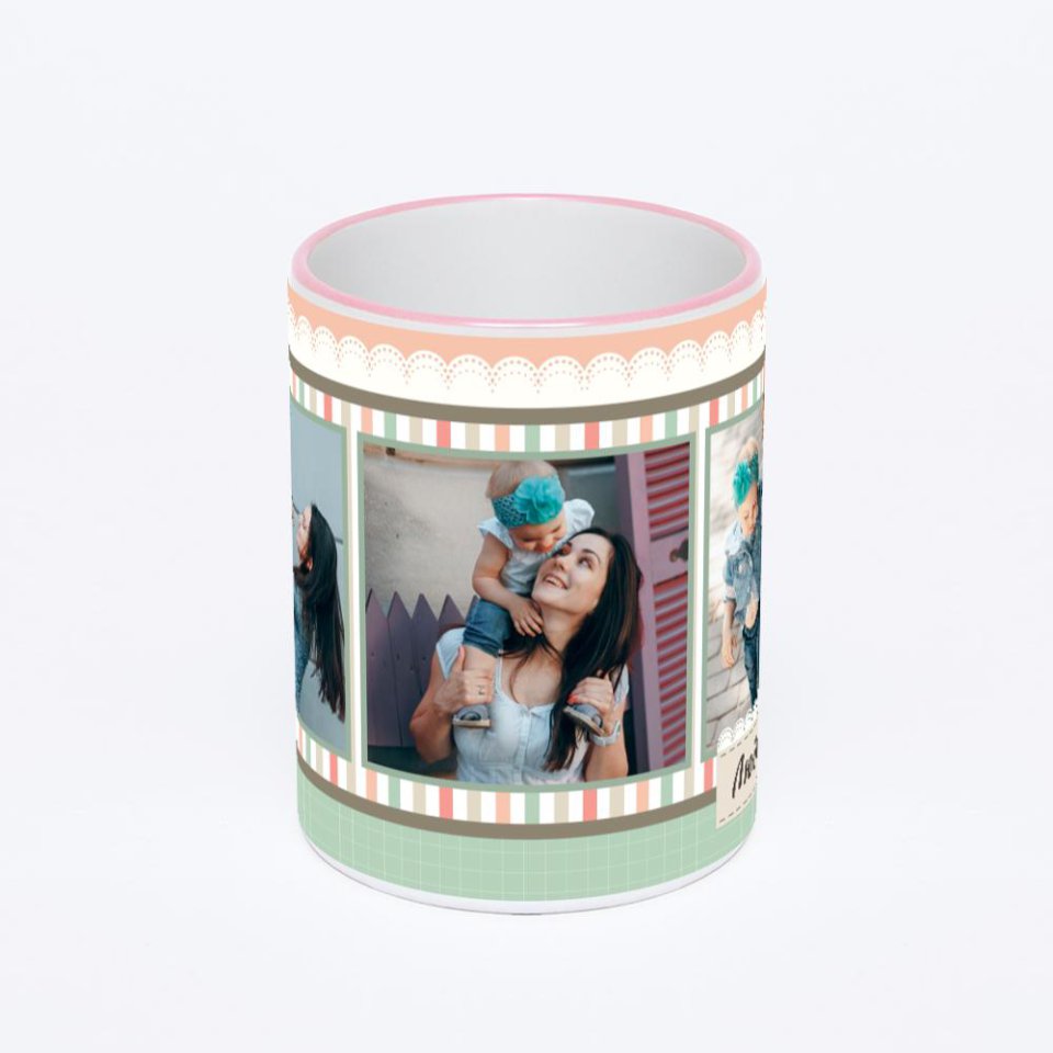 Кружка с розовой ручкой и ободком