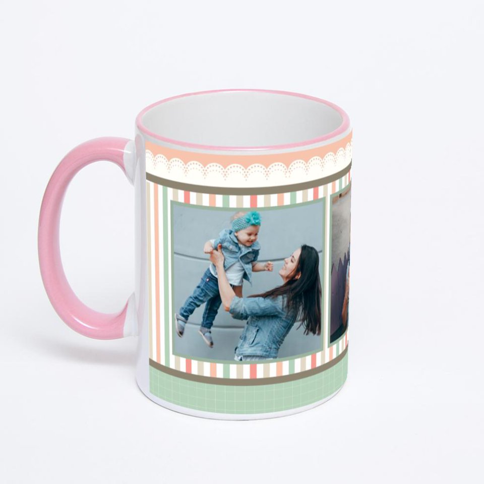 Кружка с розовой ручкой и ободком