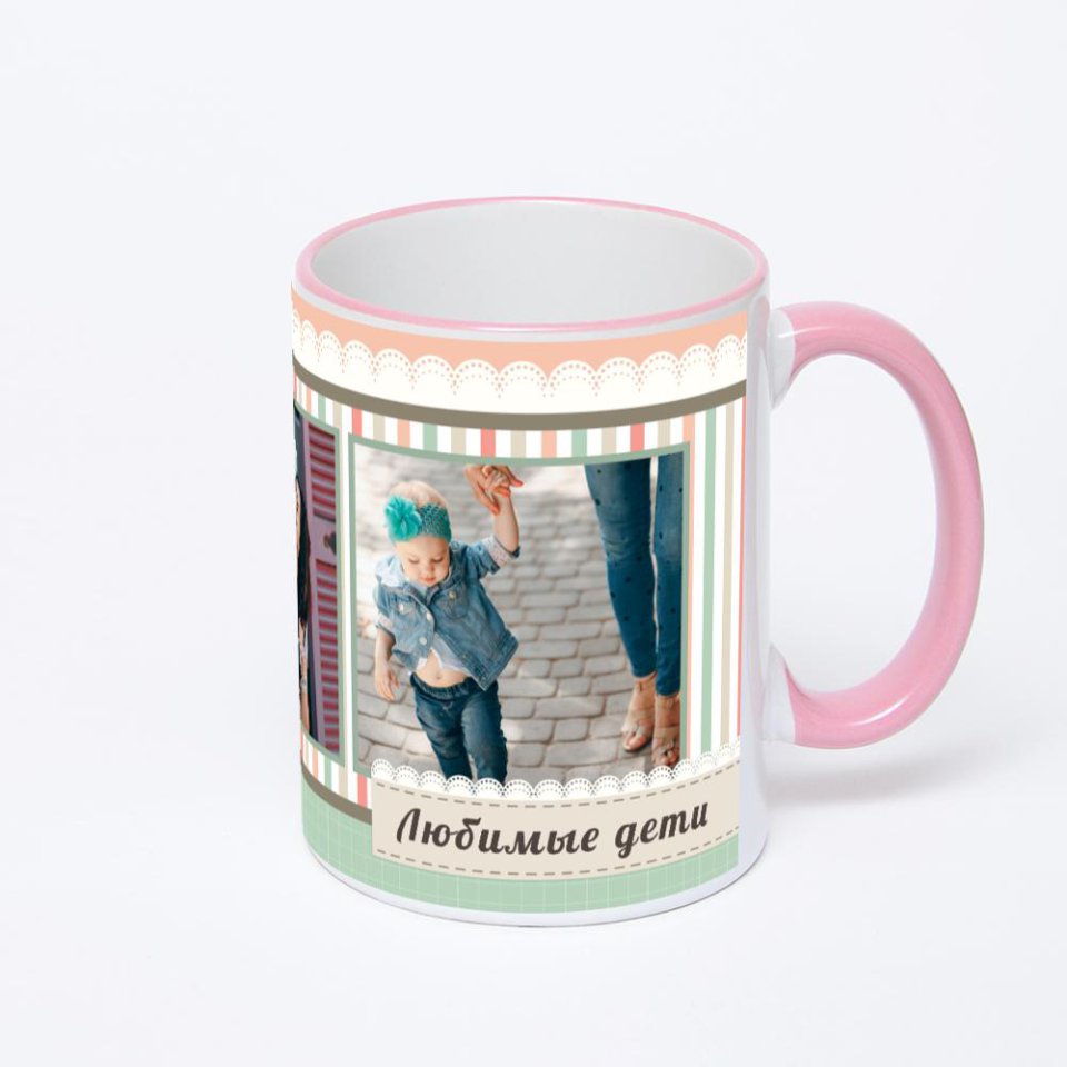 Кружка с розовой ручкой и ободком