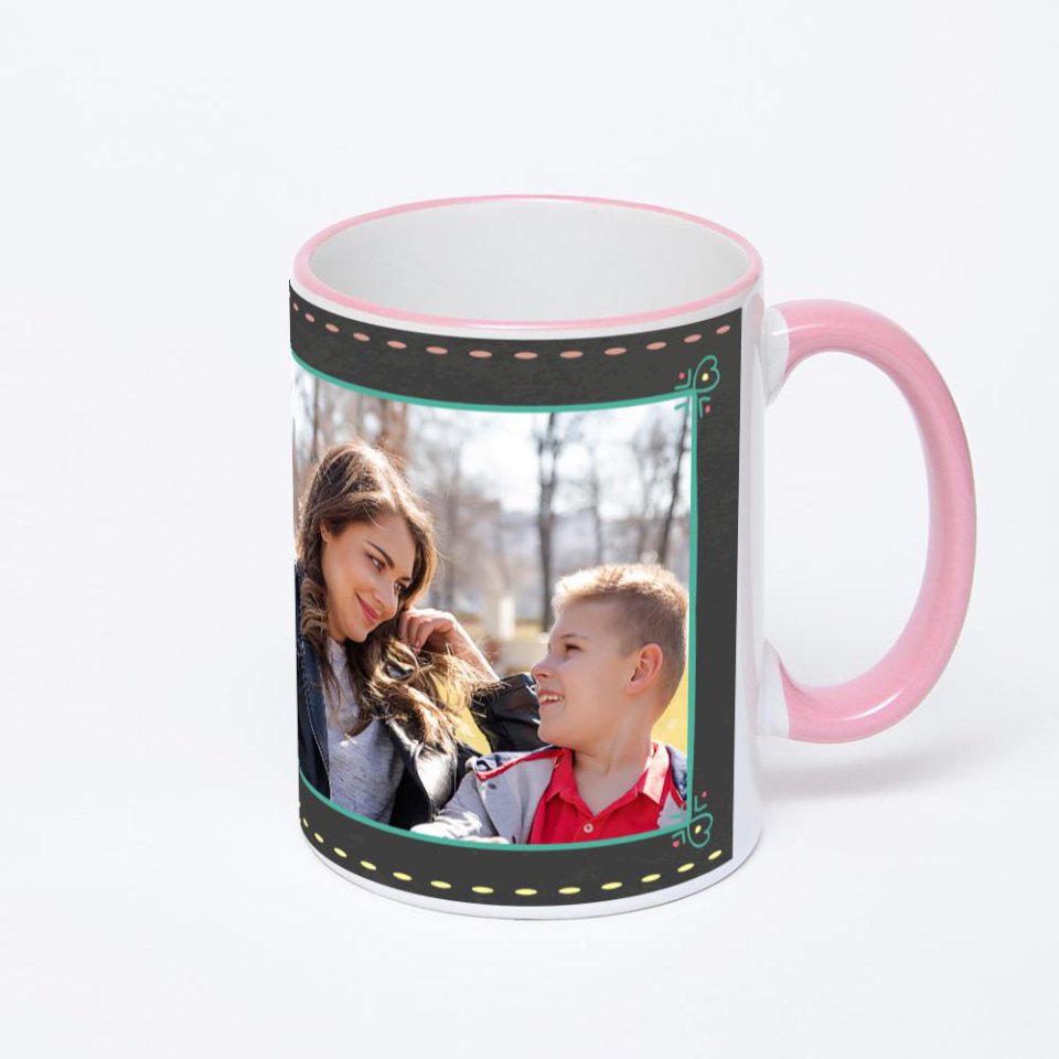 Кружка с розовой ручкой и ободком