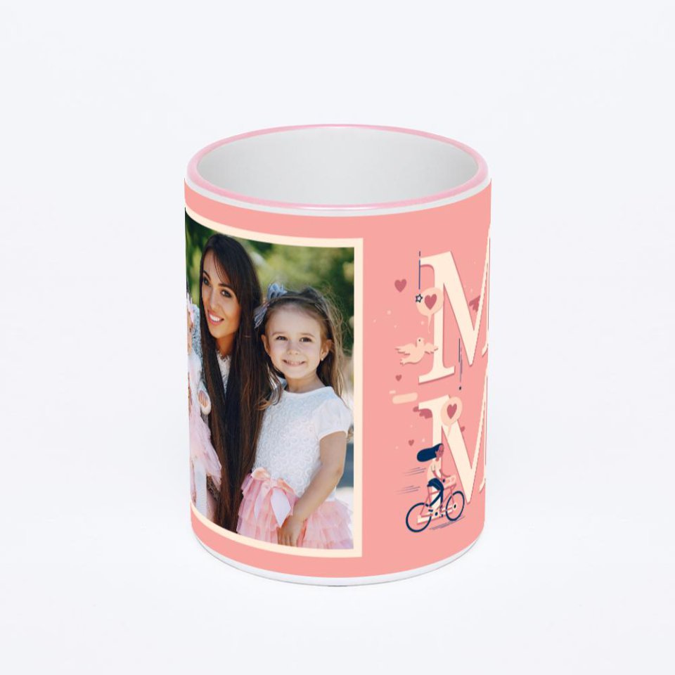 Кружка с розовой ручкой и ободком