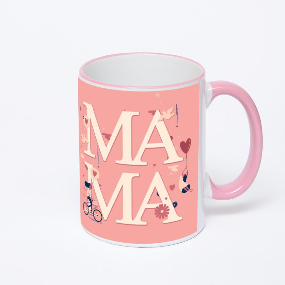 Кружка с розовой ручкой и ободком