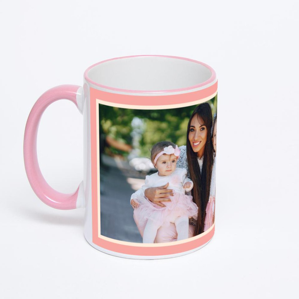 Кружка с розовой ручкой и ободком