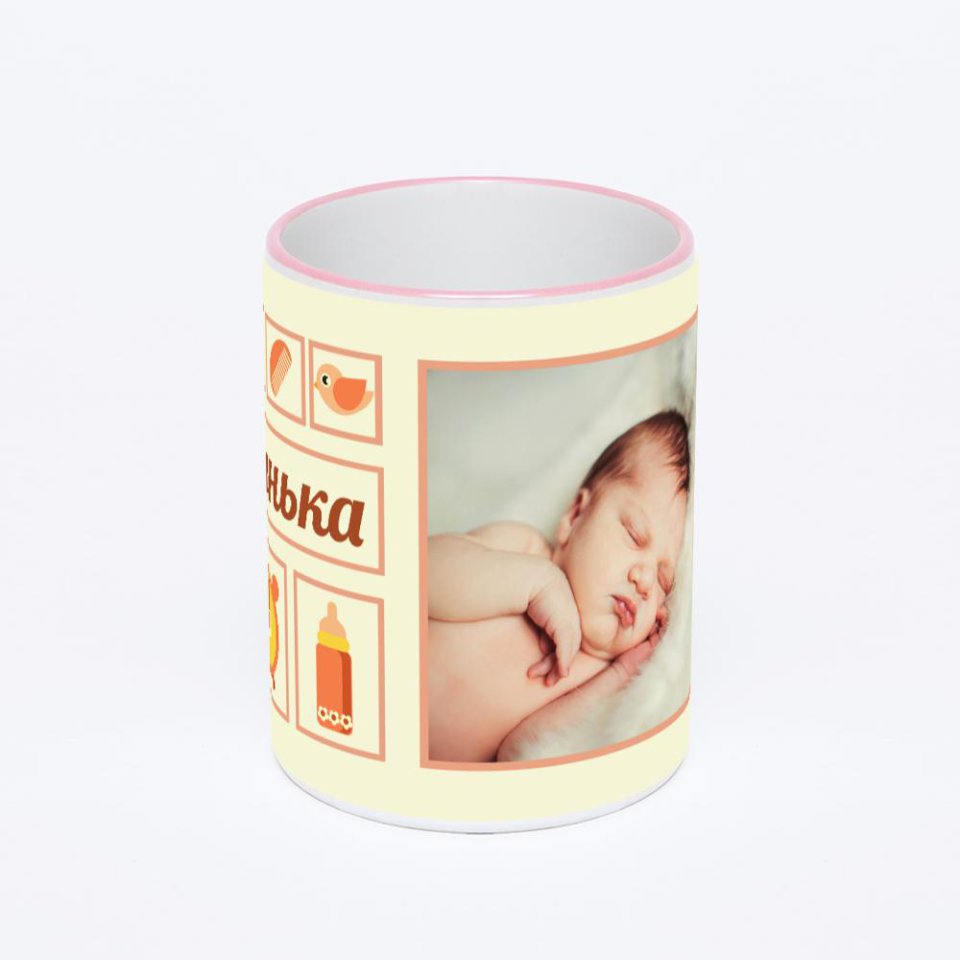 Кружка с розовой ручкой и ободком