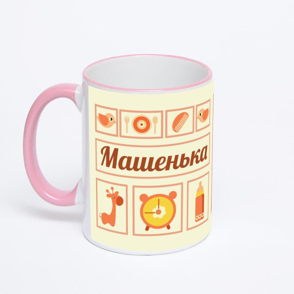 Кружка с розовой ручкой и ободком