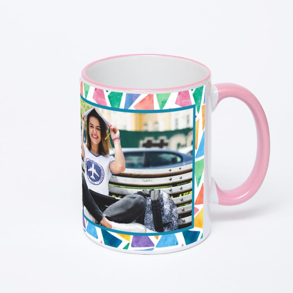 Кружка с розовой ручкой и ободком