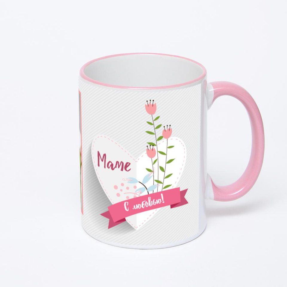Кружка с розовой ручкой и ободком