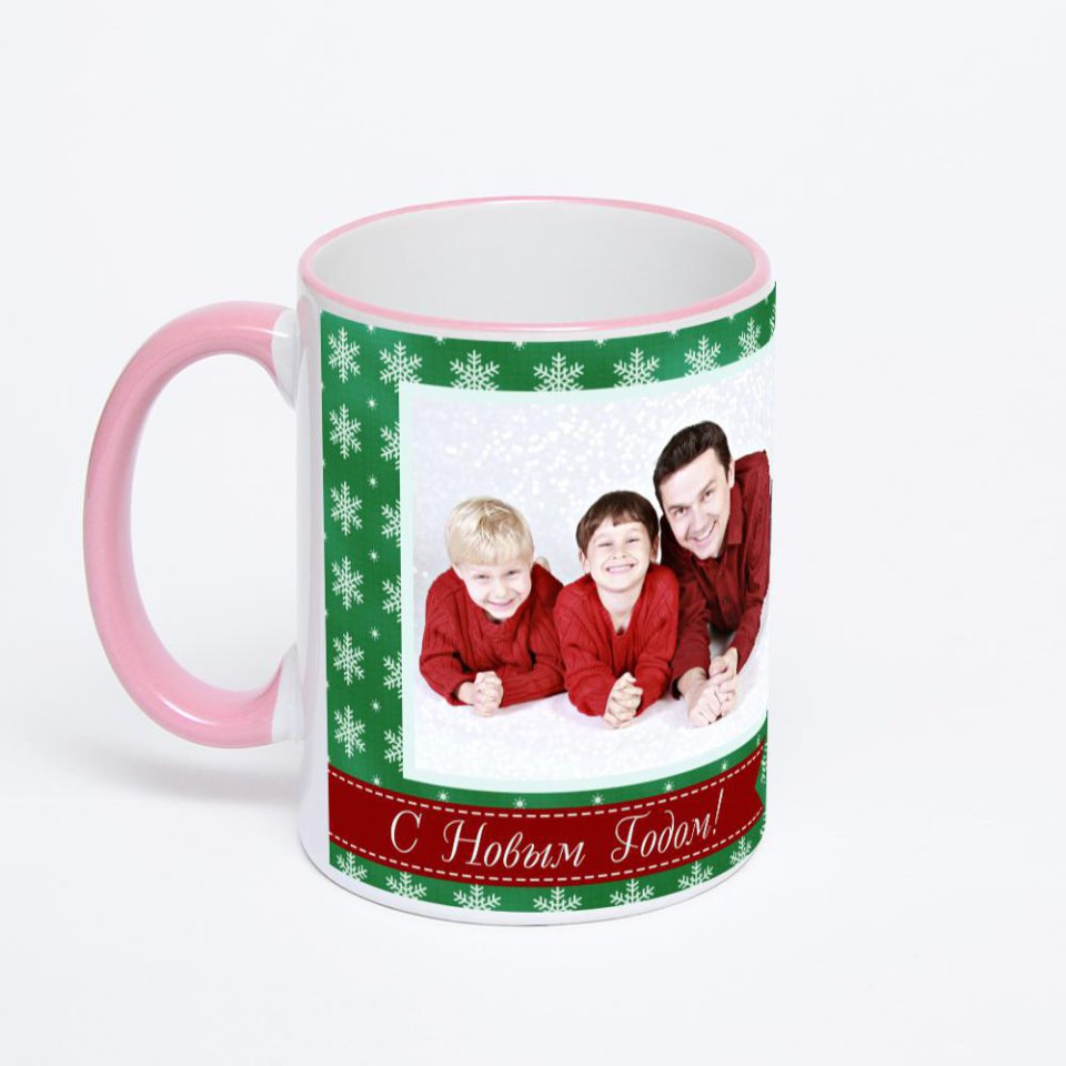 Кружка с розовой ручкой и ободком