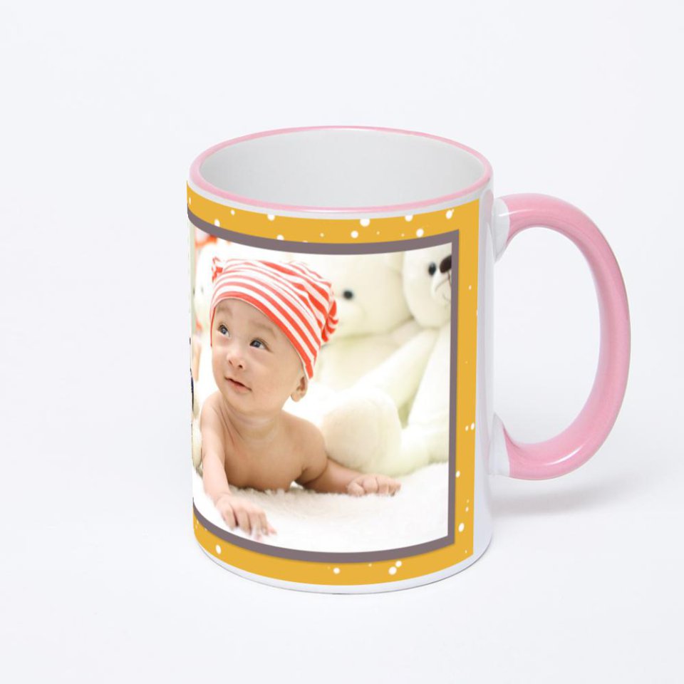 Кружка с розовой ручкой и ободком