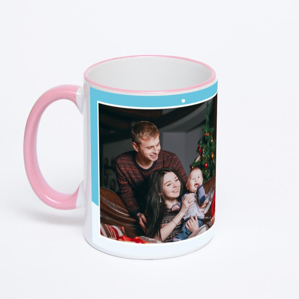 Кружка с розовой ручкой и ободком