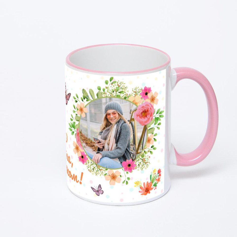 Кружка с розовой ручкой и ободком