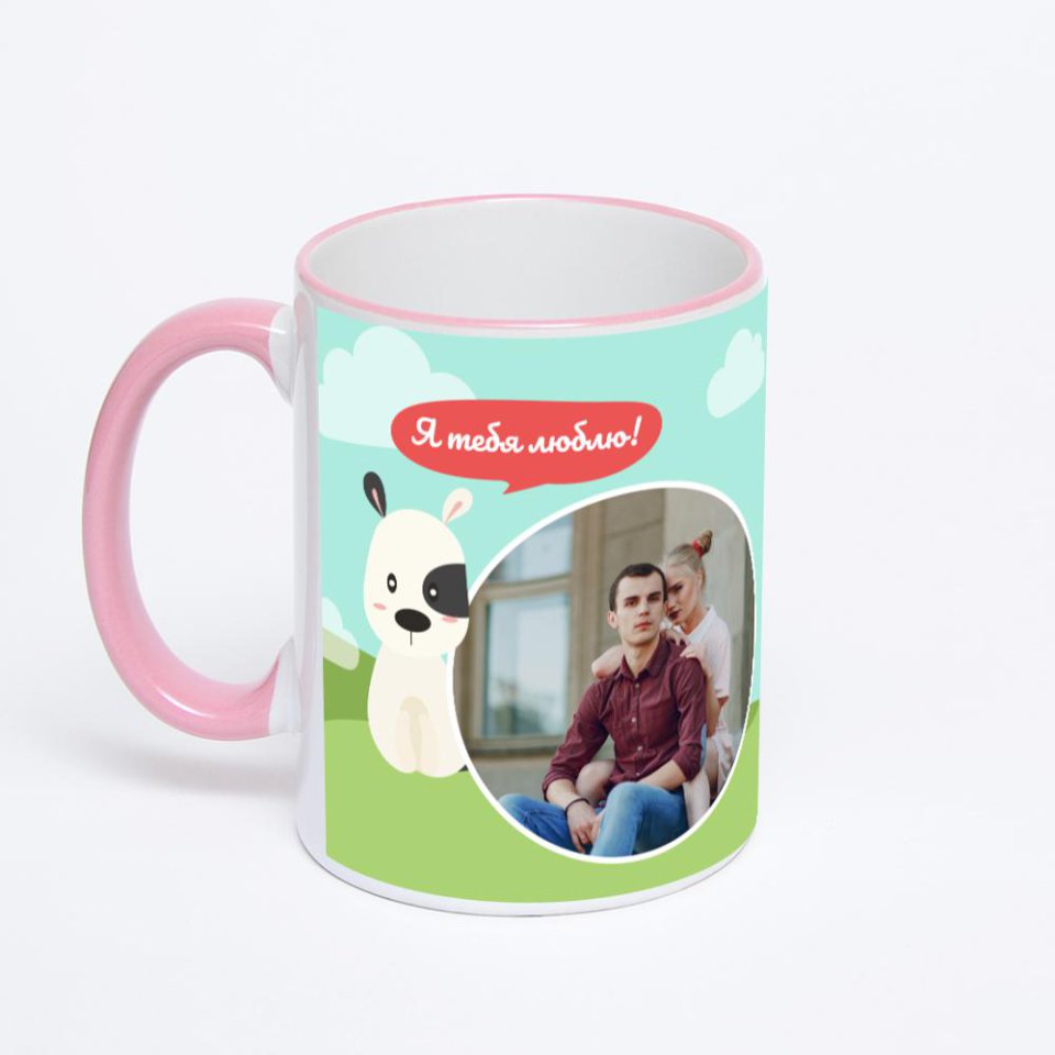 Кружка с розовой ручкой и ободком