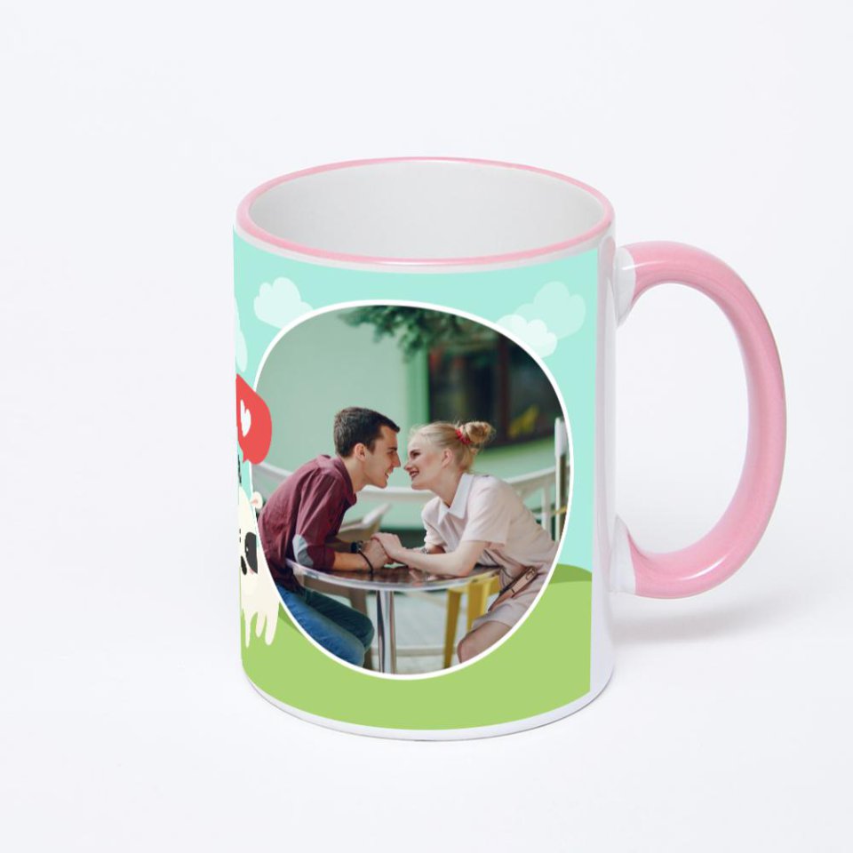 Кружка с розовой ручкой и ободком