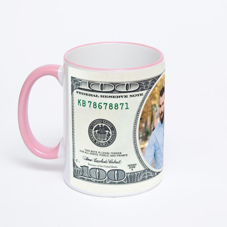 Кружка с розовой ручкой и ободком