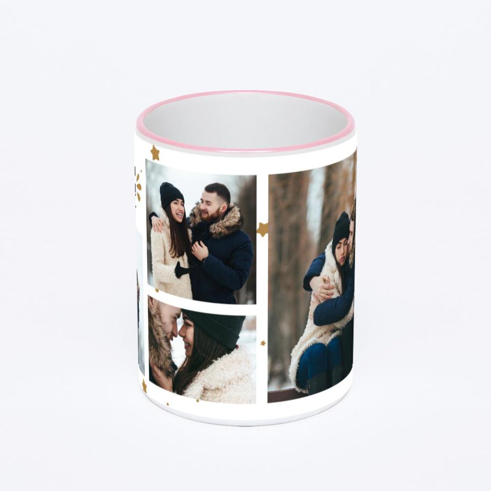 Кружка с розовой ручкой и ободком