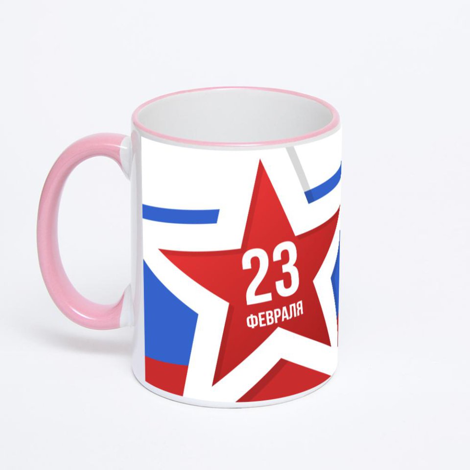 Кружка с розовой ручкой и ободком