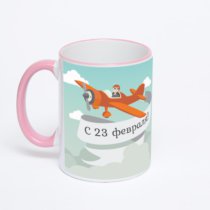 Кружка с розовой ручкой и ободком