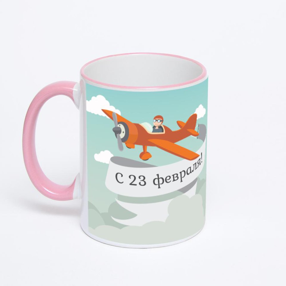 Кружка с розовой ручкой и ободком