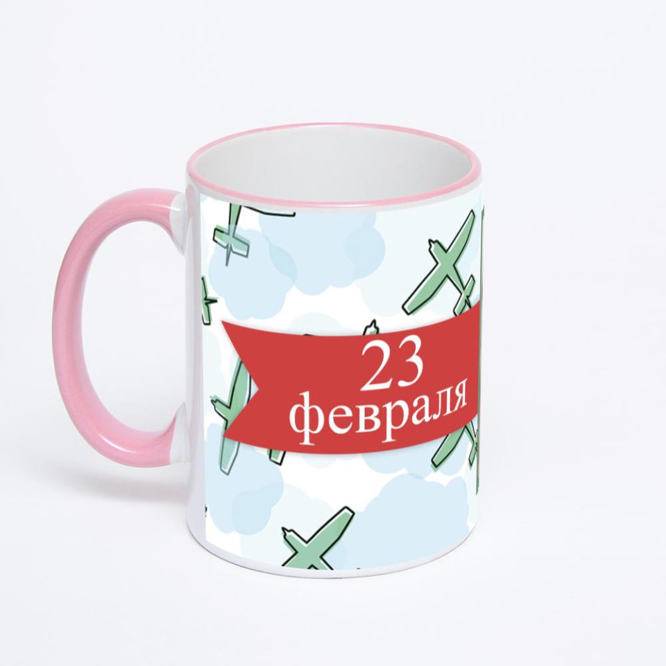 Кружка с розовой ручкой и ободком